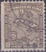 (№34) Марка Куба 1915 год "Карта Кубы", Негашеная
